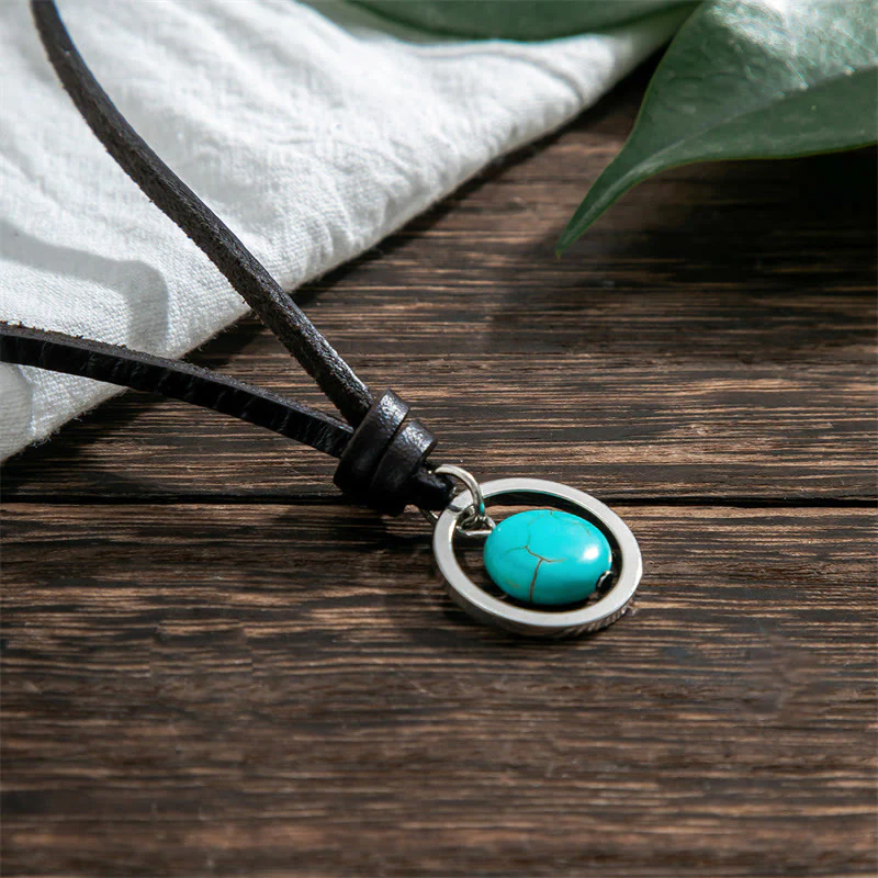 Buddha Stones Round Turquoise Stone Protection Strength Necklace