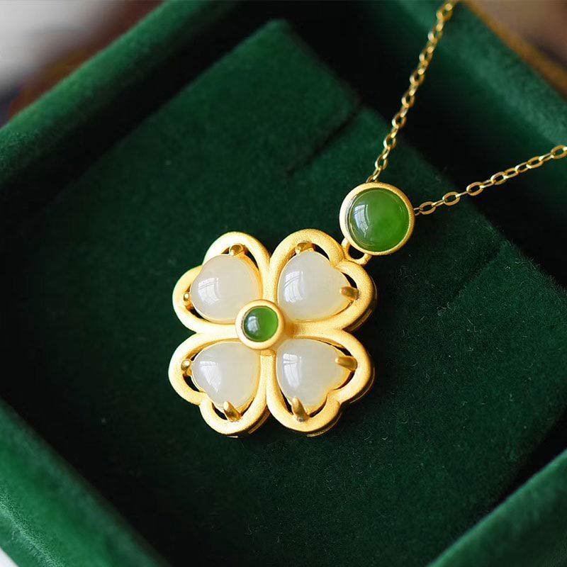 Buddha Stones 925 Sterling Silver Lucky Four Leaf Clover Jade Pr